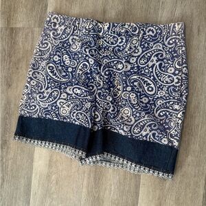 Vintage Blue and White Paisley High Waist Shorts